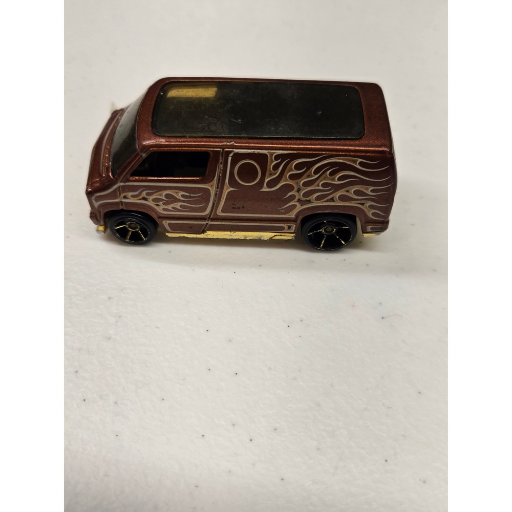 Hot Wheels Custom 77 Dodge Van Brown Gold Flame Diecast Toy Car 2007 Malaysia